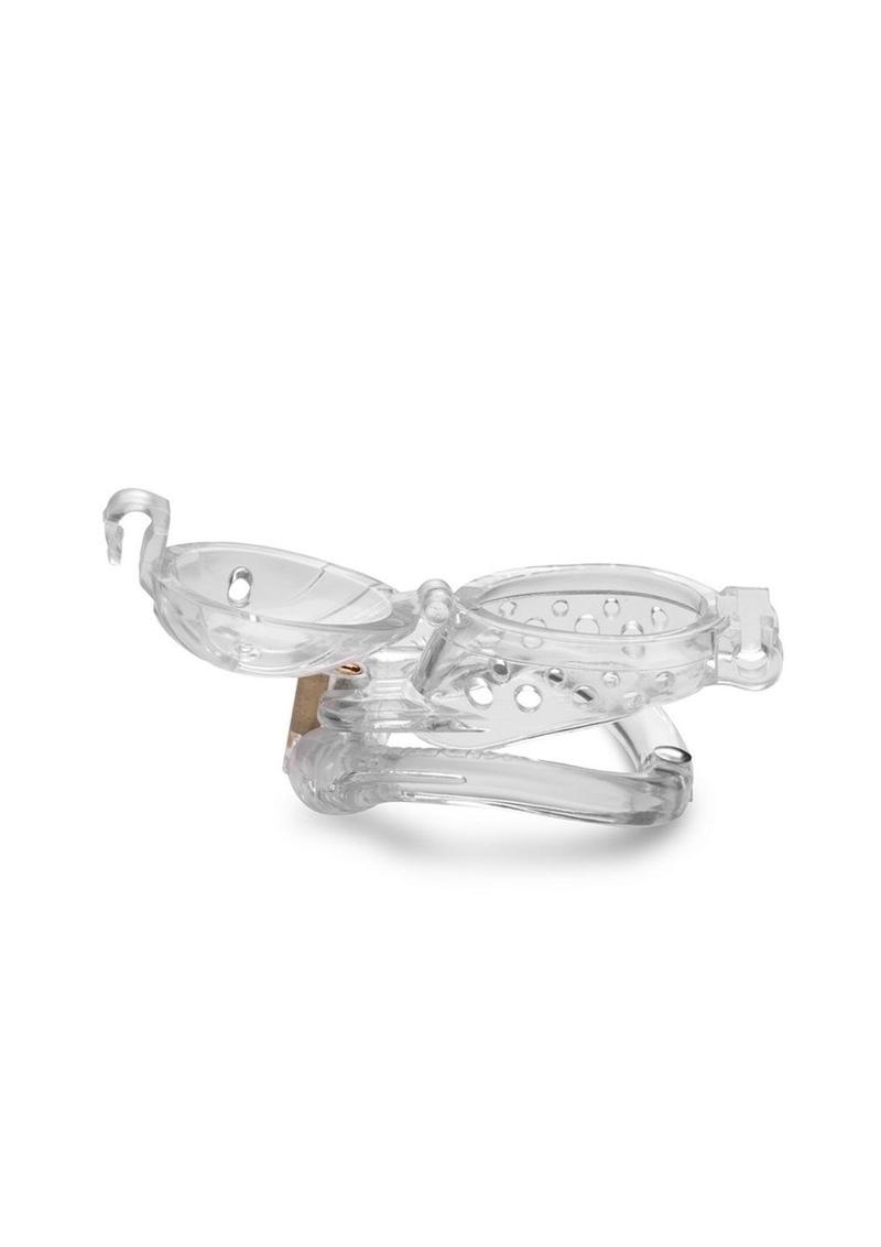 Master Series Double Lockdown Locking Customizable Chastity Cage - Clear