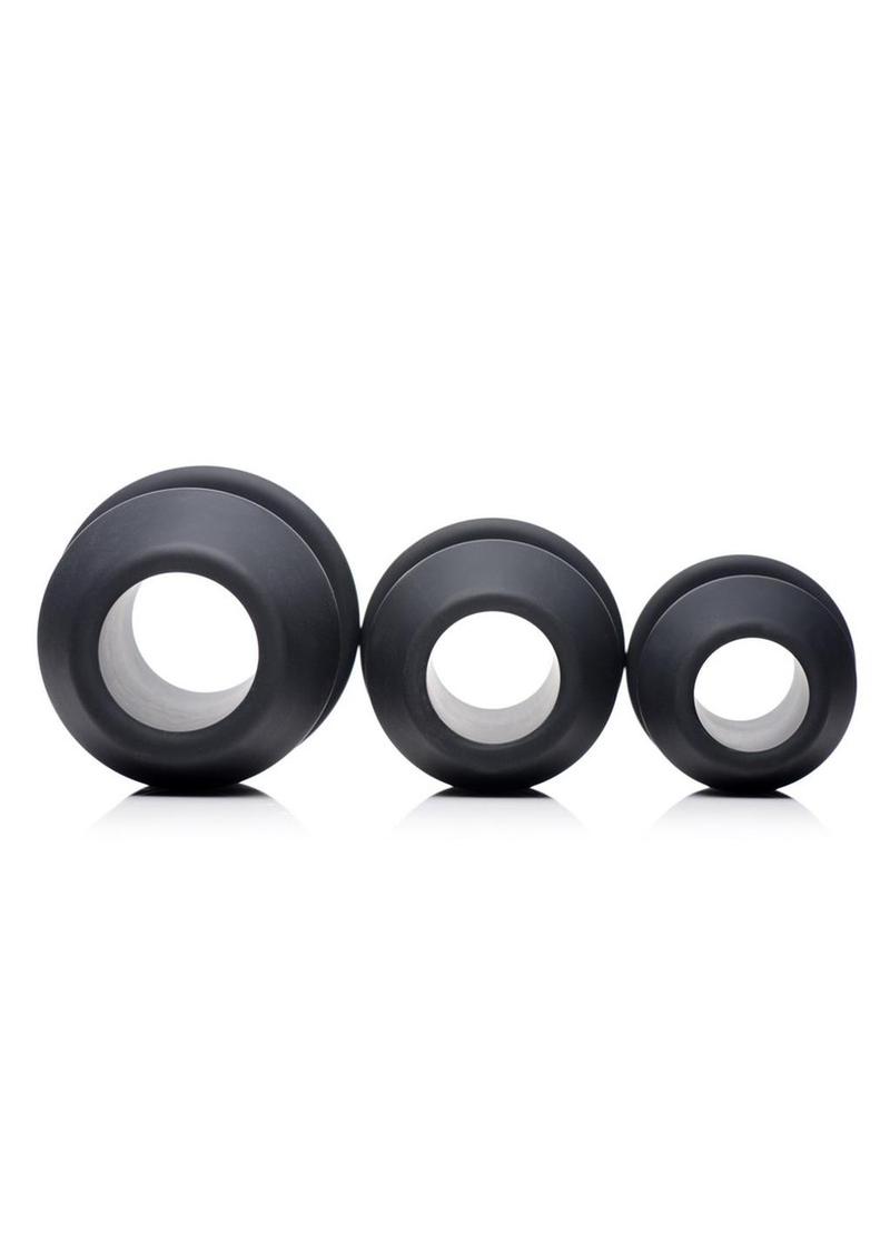 Master Series Gape-Grommets Hollow Silicone Anal Dilator - Black - 3 Pieces/Set