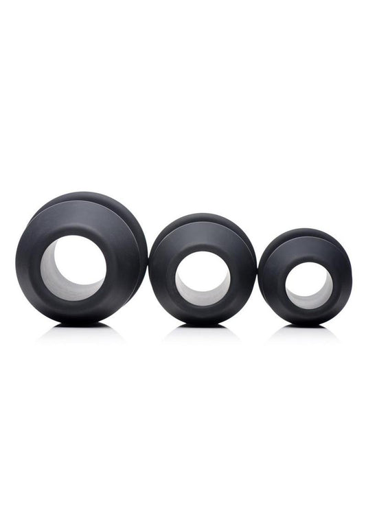 Master Series Gape-Grommets Hollow Silicone Anal Dilator - Black - 3 Pieces/Set