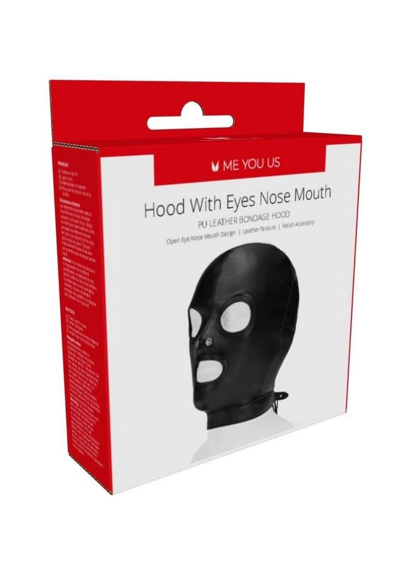 ME YOU US Hood with Eyes Nose Mouth Pu Leather Bondage Hood - Black