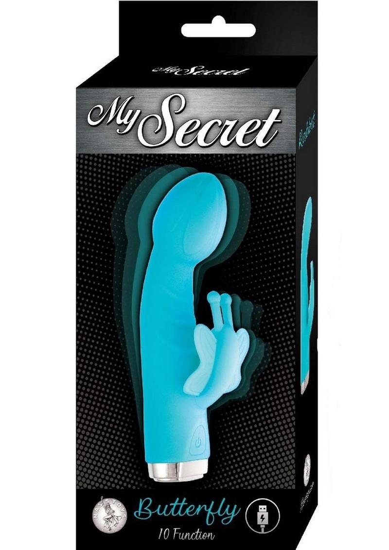 My Secret Butterfly Rechargeable Silicone Rabbit Vibrator - Aqua/Blue