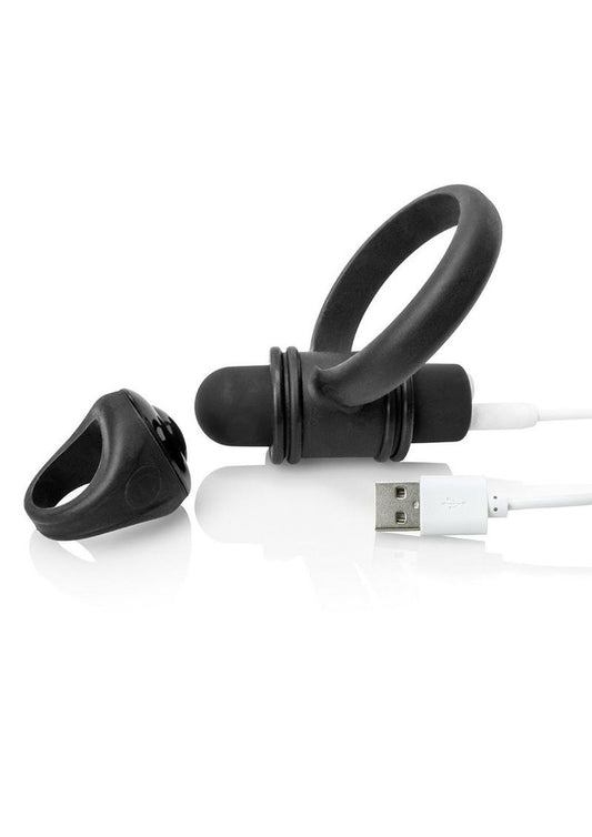My Secret USB Rechargeable Vibrating Silicone Cock Ring Set For Him Waterproof - Black