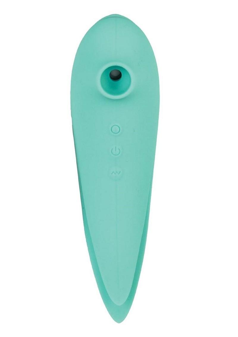 Mystique Suction Vibrating Rechargeable Silicone Massager - Aqua/Green