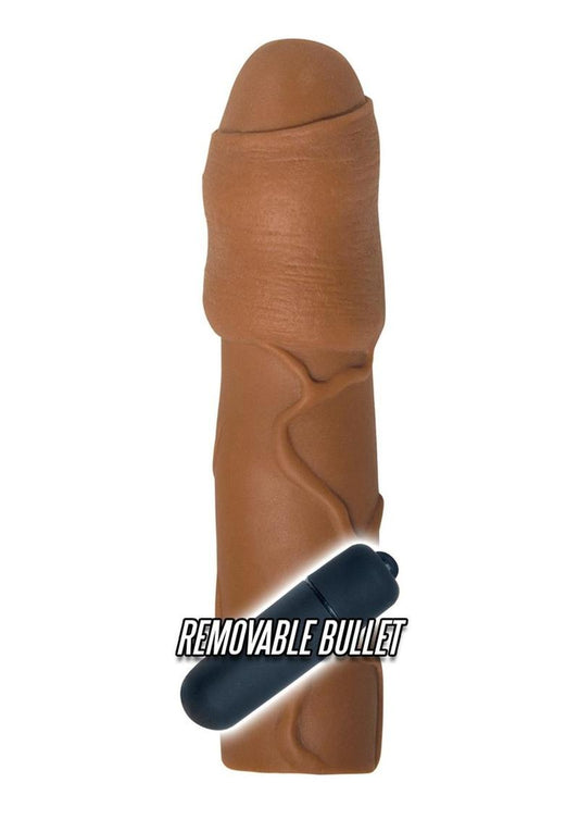 Natural Realskin Uncircumcised Xtender Vibrating Sleeve - Chocolate