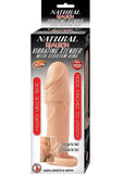 Natural Realskin Vibrating Penis Extender with Scrotum Ring - Flesh/Vanilla