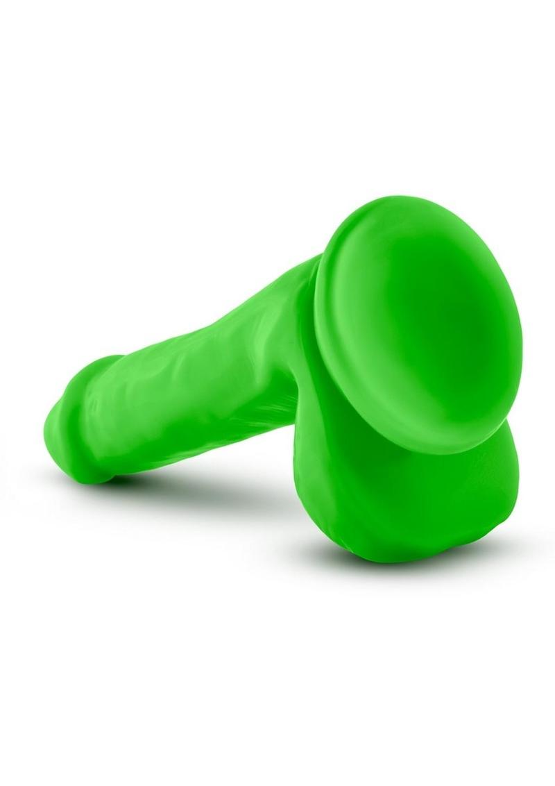 Neo Elite Silicone Dual Density Dildo with Balls - Green/Neon Green - 6in