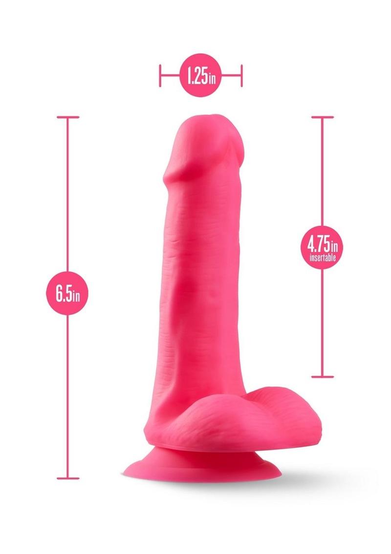 Neo Elite Silicone Dual Density Dildo with Balls - Neon Pink/Pink - 6in