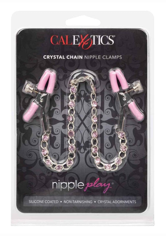 Nipple Play Crystal Chain Nipple Clamps - Pink