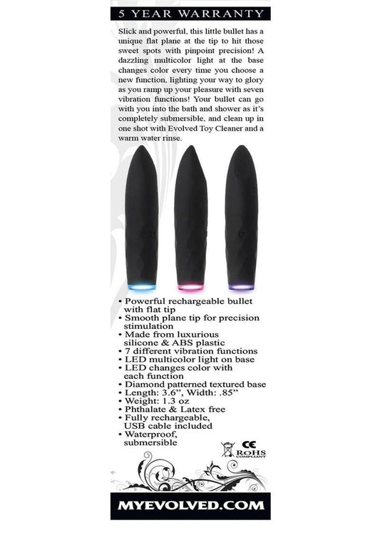 On The Spot Rechargeable Silicone Light Up Bullet Vibrator - Black