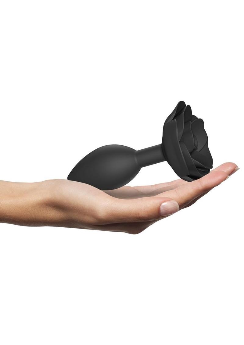 Open Roses Silicone Anal Plug - Black/Black Onyx - Large