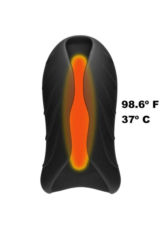 Optimale Secondskyn Silicone Warming Stroker Vibrating USB Rechargeable Masturbator - Black - 5.5in