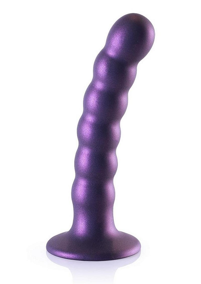 Ouch! Beaded G-Spot Silicone Dildo 5in - Metallic - Purple