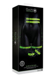 Ouch! Thigh Cuffs with Belt and Handcuffs - Glow In The Dark/Green - Medium/Small