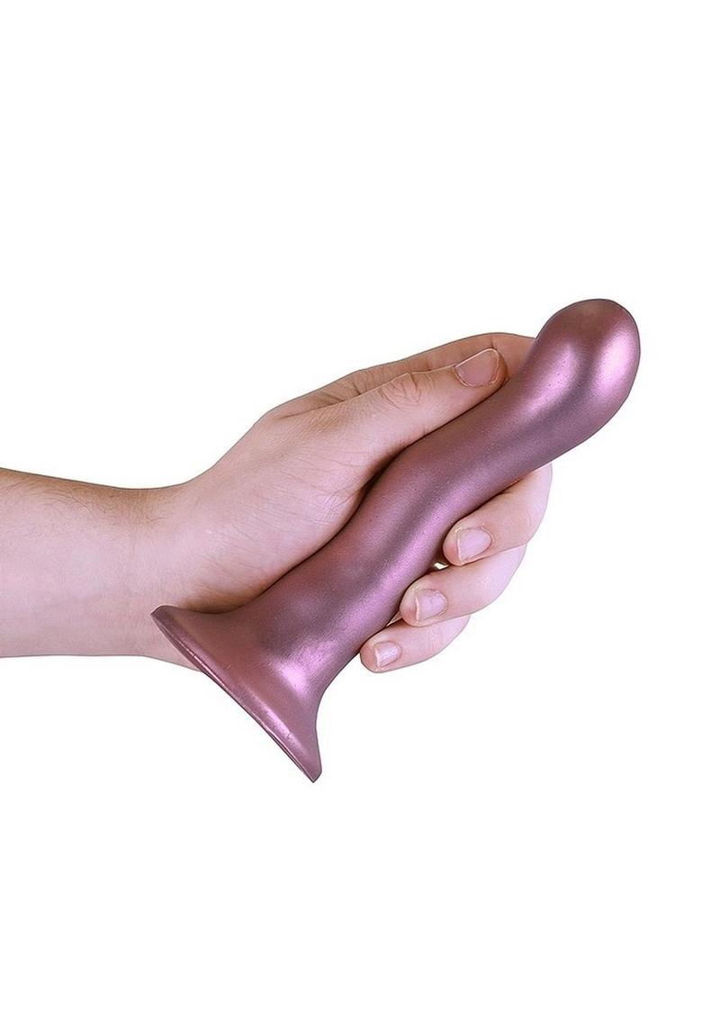 Ouch! Ultra Soft Curvy G-Spot Silicone Dildo 7in - Mettalic - Rose Gold