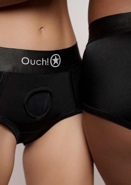 Ouch! Vibrating Strap-On Brief Rechargeable - Black - XLarge/XXLarge