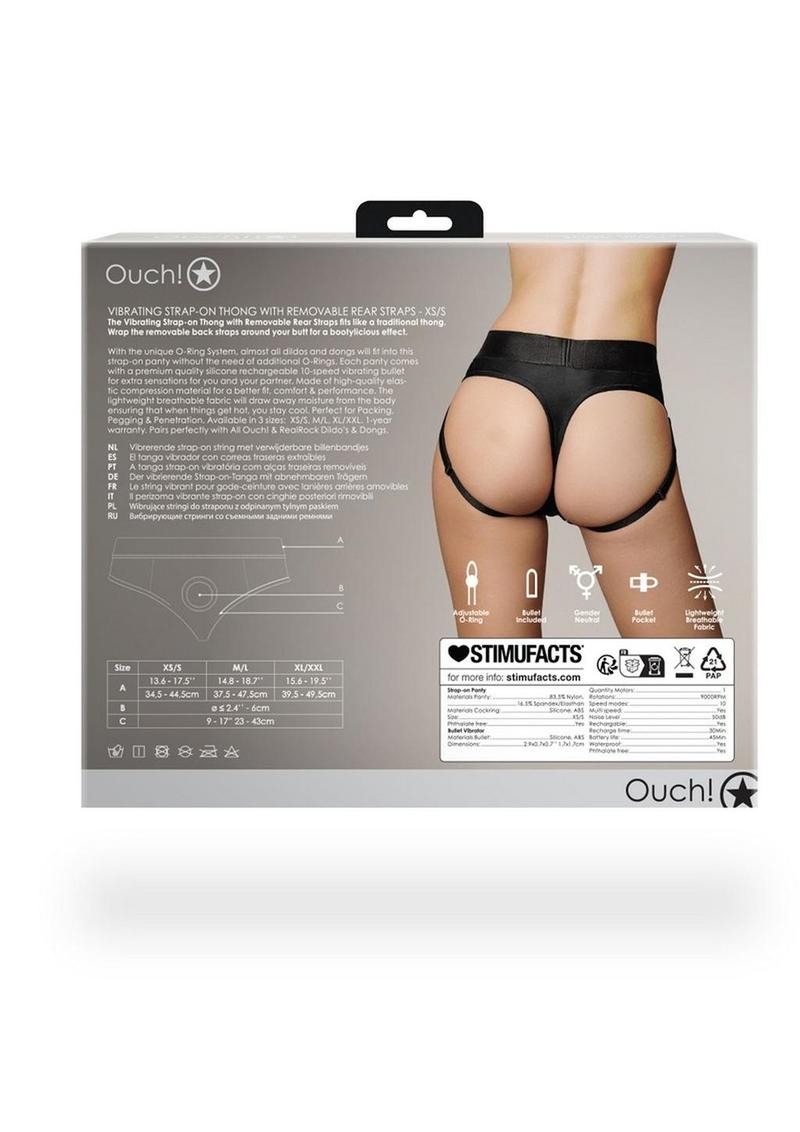 Ouch! Vibrating Strap-On Thong with Removable Butt Straps Rechargeable - Black - Small/XSmall