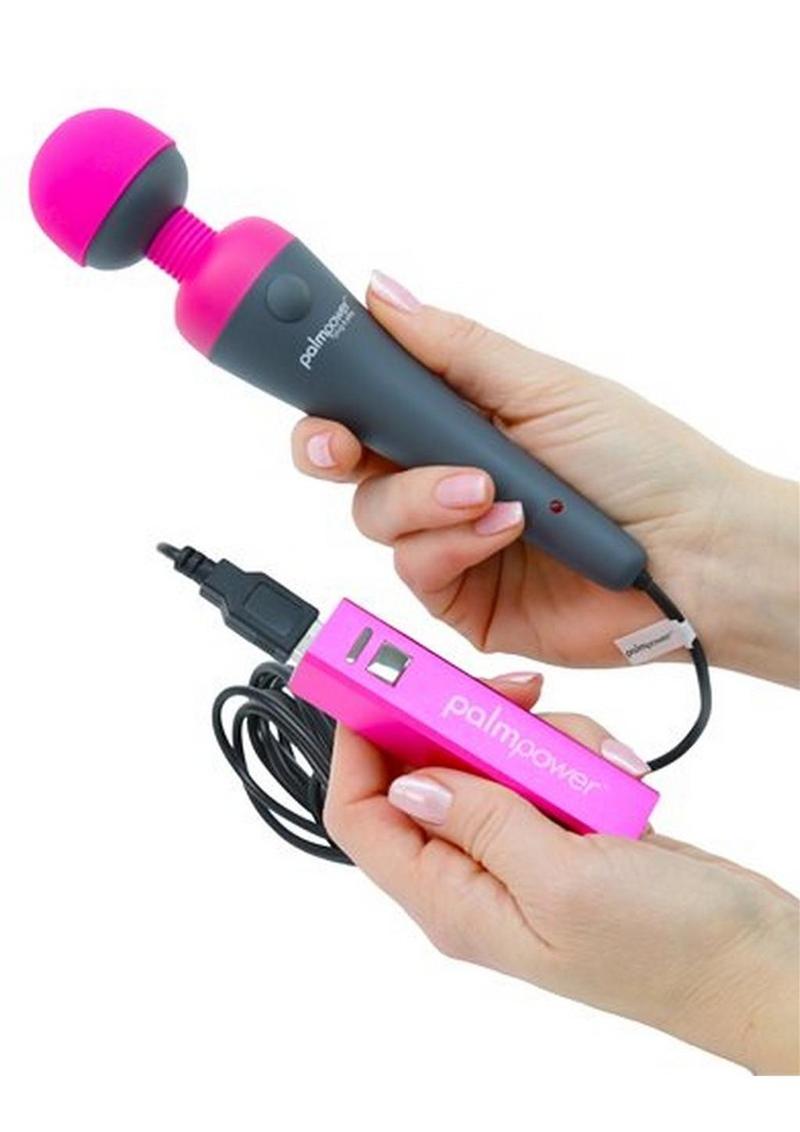 Palmpower Plug and Play Rechargeable Silicone Wand Massager - Gray/Pink