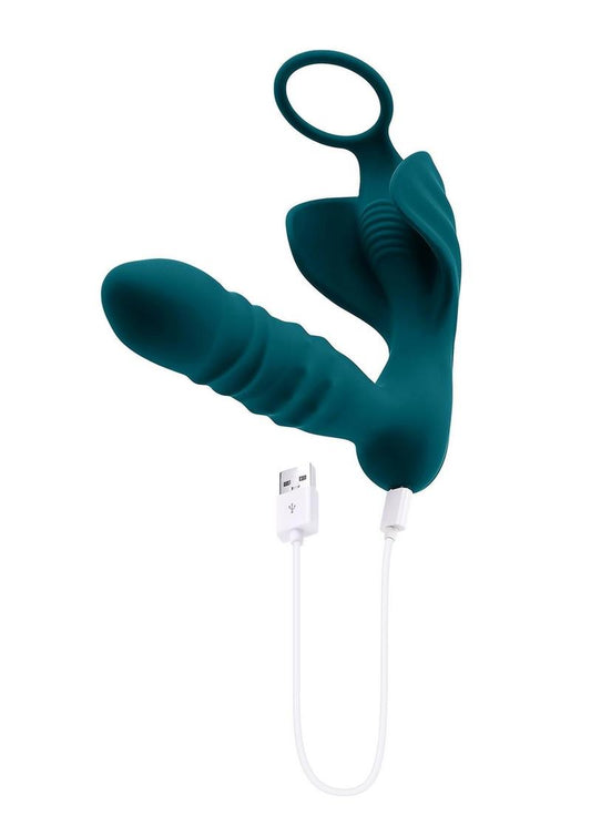 Playboy Bring It On Rechargeable Silicone Anal Plug with Cock Ring - Teal