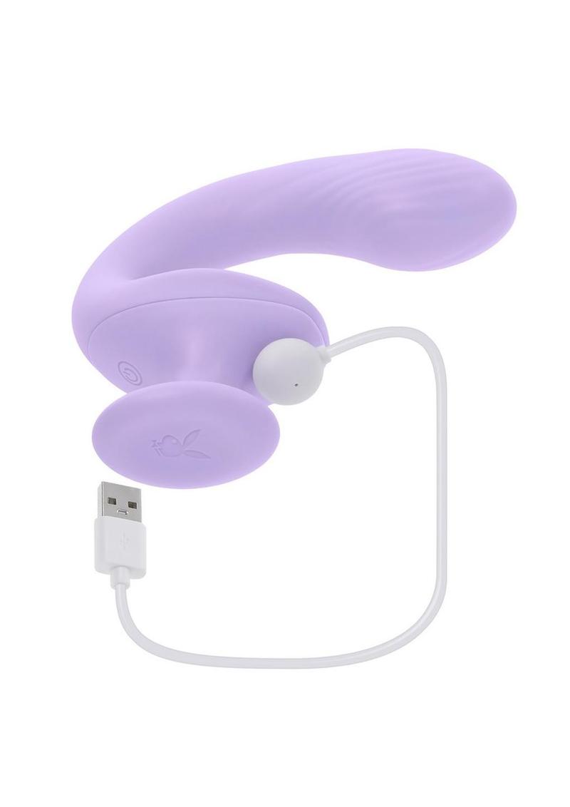 Playboy Rev Me Up Rechargeable Silicone Dual Vibrator with Clitoral Stimulator - Purple