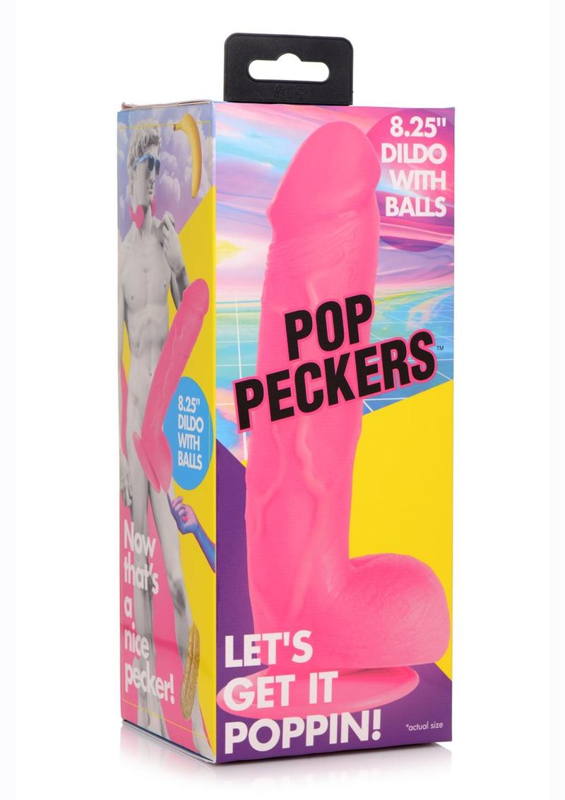 Pop Peckers Dildo with Balls - Pink - 8.25in