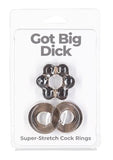 Powerbullet Got Big D Super Stretch Cock Rings - Black - 2 Pack