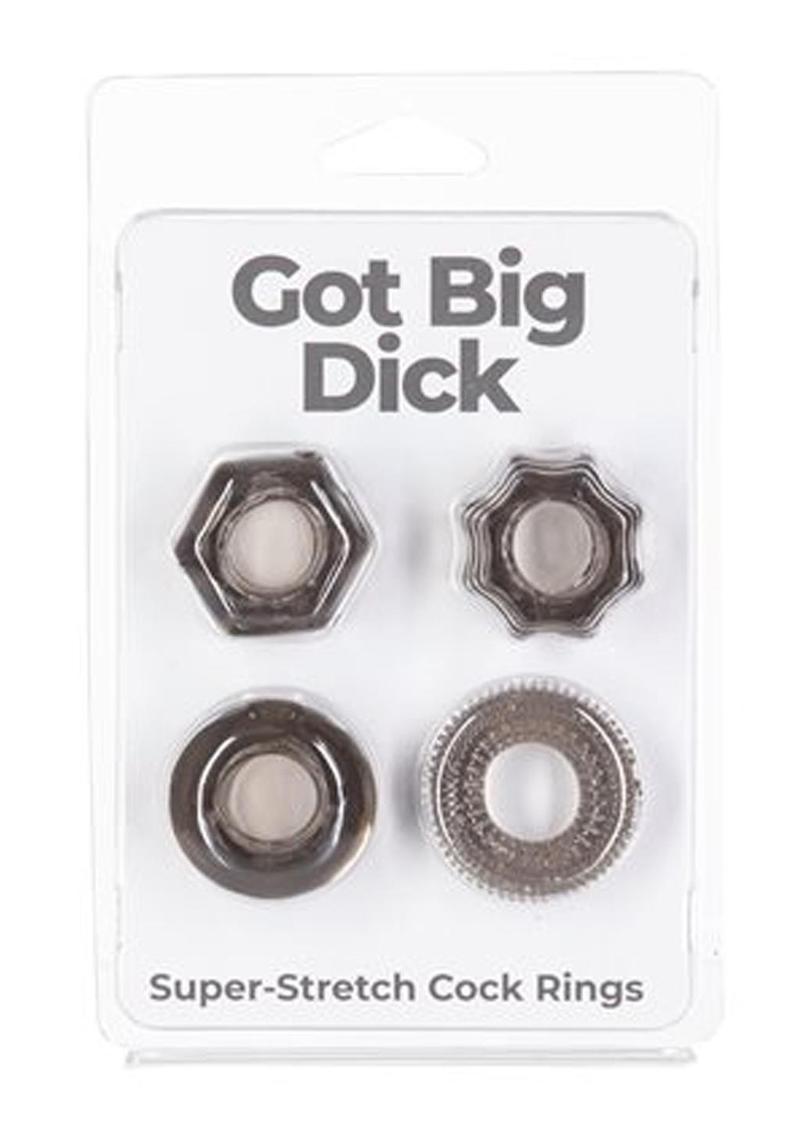 Powerbullet Got Big D Super Stretch Cock Rings - Black - 4 Pack