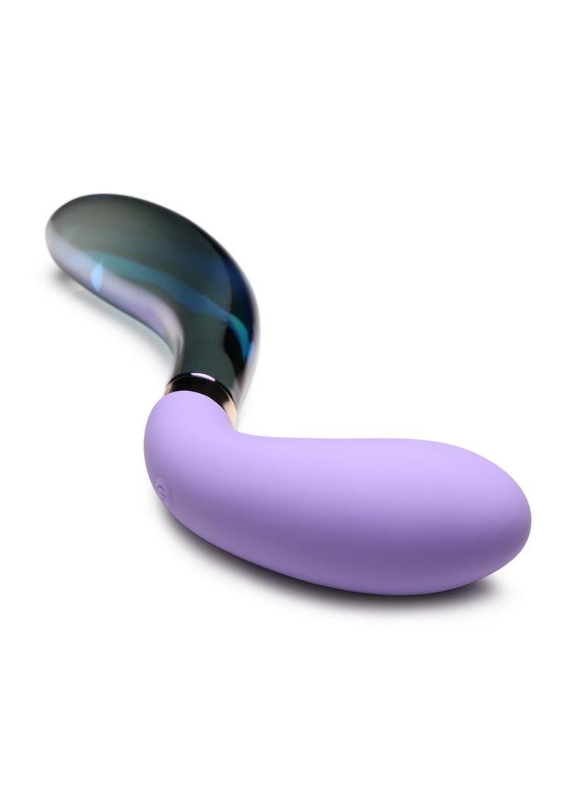 Prisms Vibra-Glass 10x Pari Duel End Wavy Rechargeable Silicone/Glass Vibrating Dildo - Purple