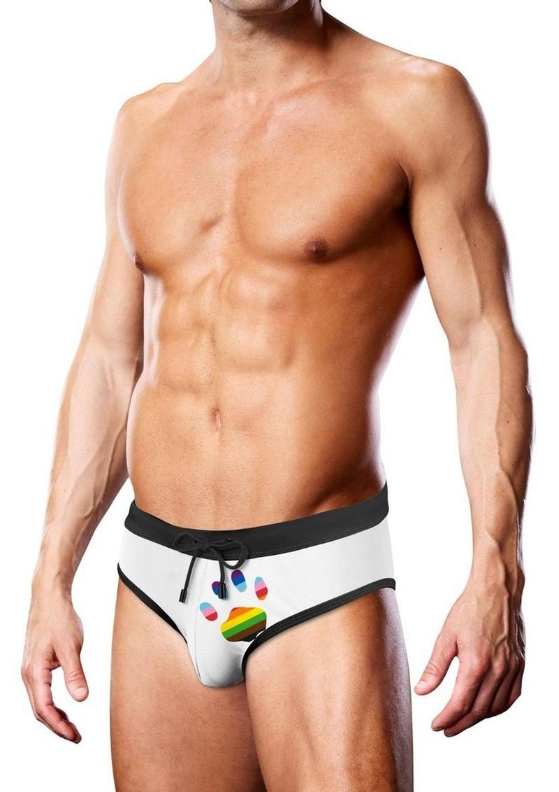 Prowler Oversized Paw Swimming Brief - Multicolor/Rainbow/White - Large