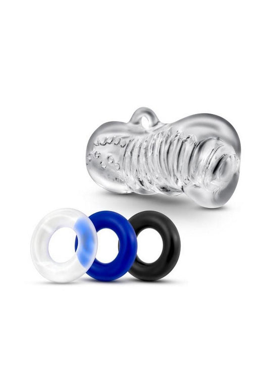Quickie Kit Jerk Off Masturbator and Cock Rings - Multiple - Assorted Colors/Clear