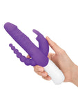 Rabbit Essentials Silicone Rechargeable Slim Realistic Double Penetration Rabbit Vibrator - Purple