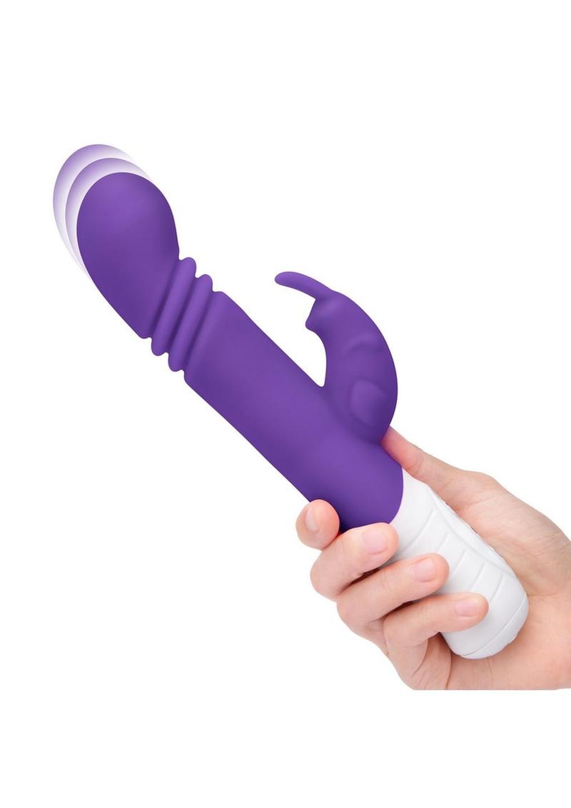 Rabbit Essentials Silicone Rechargeable Slim Shaft Thrusting G-Spot Rabbit Vibrator - Purple