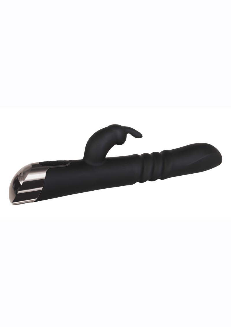 Rapid Rabbit Rechargeable Silicone Thrusting Rabbit Vibrator - Black