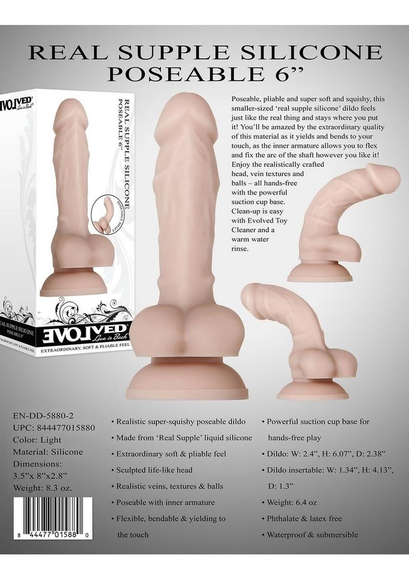 Real Supple Poseable Silicone Dildo with Balls - Vanilla - 6in