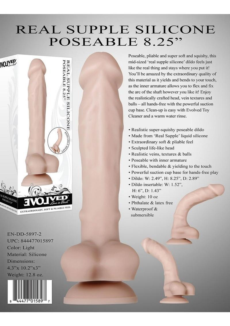 Real Supple Poseable Silicone Dildo with Balls - Flesh/Vanilla - 8.25in