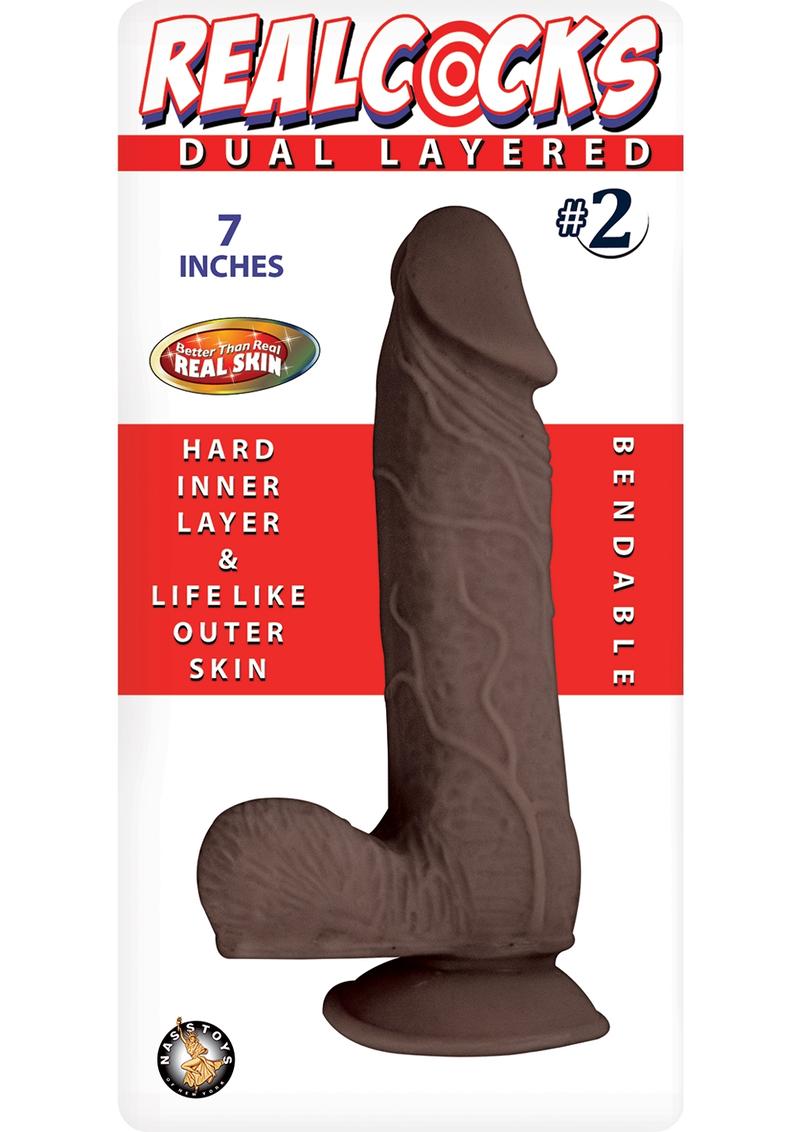 Realcocks Dual Layered #2 Bendable Dildo - Chocolate - 7in