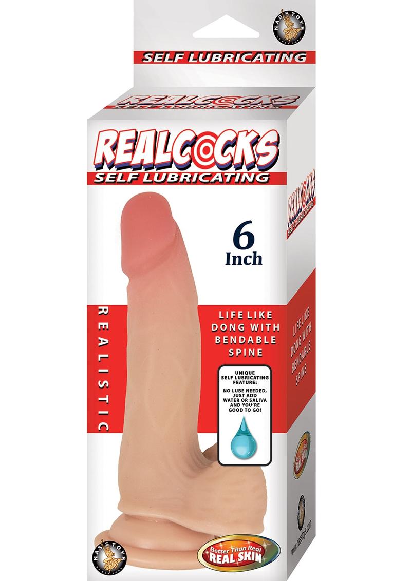 Realcocks Self Lubricating Bendable Dildo with Balls - Vanilla - 6in