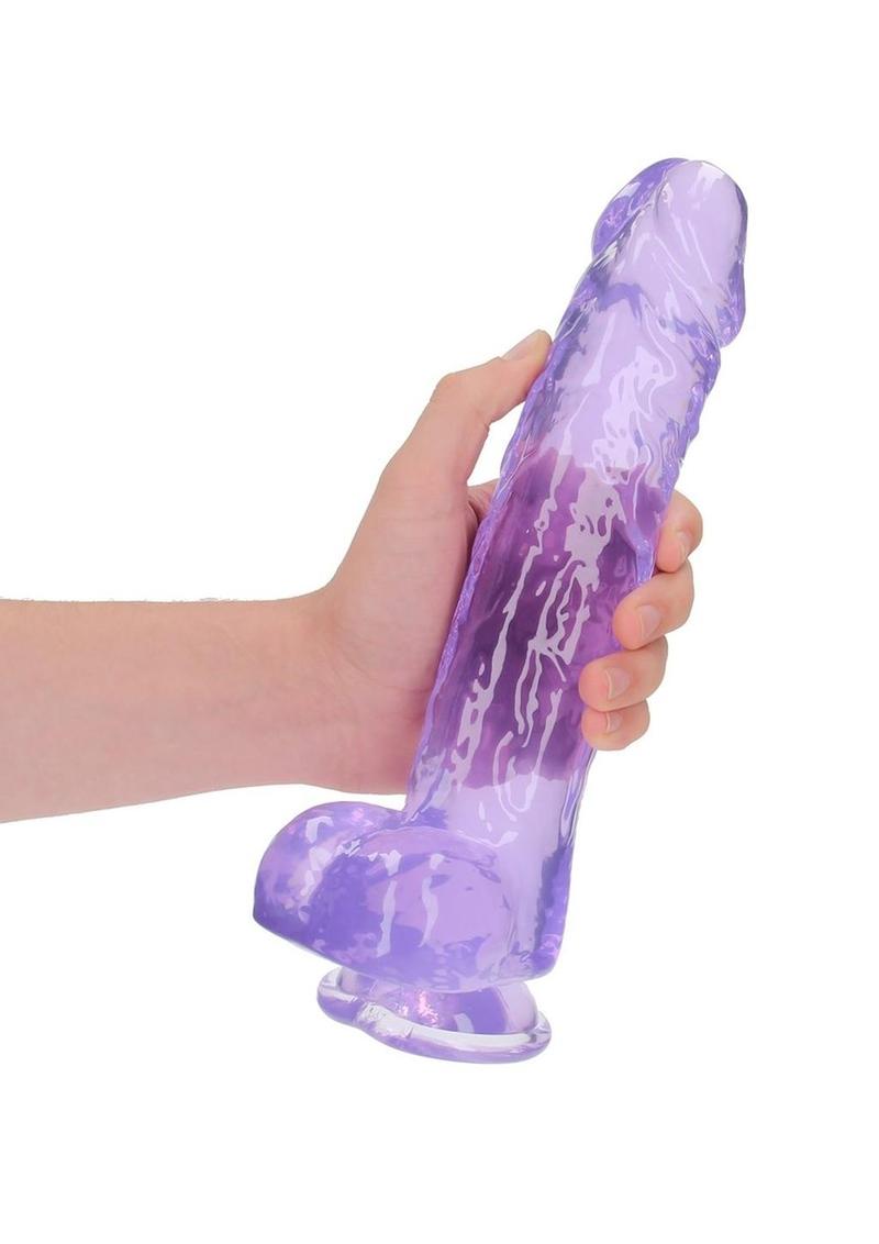 Realrock Crystal Clear Realistic Dildo with Balls - Clear/Purple - 10in