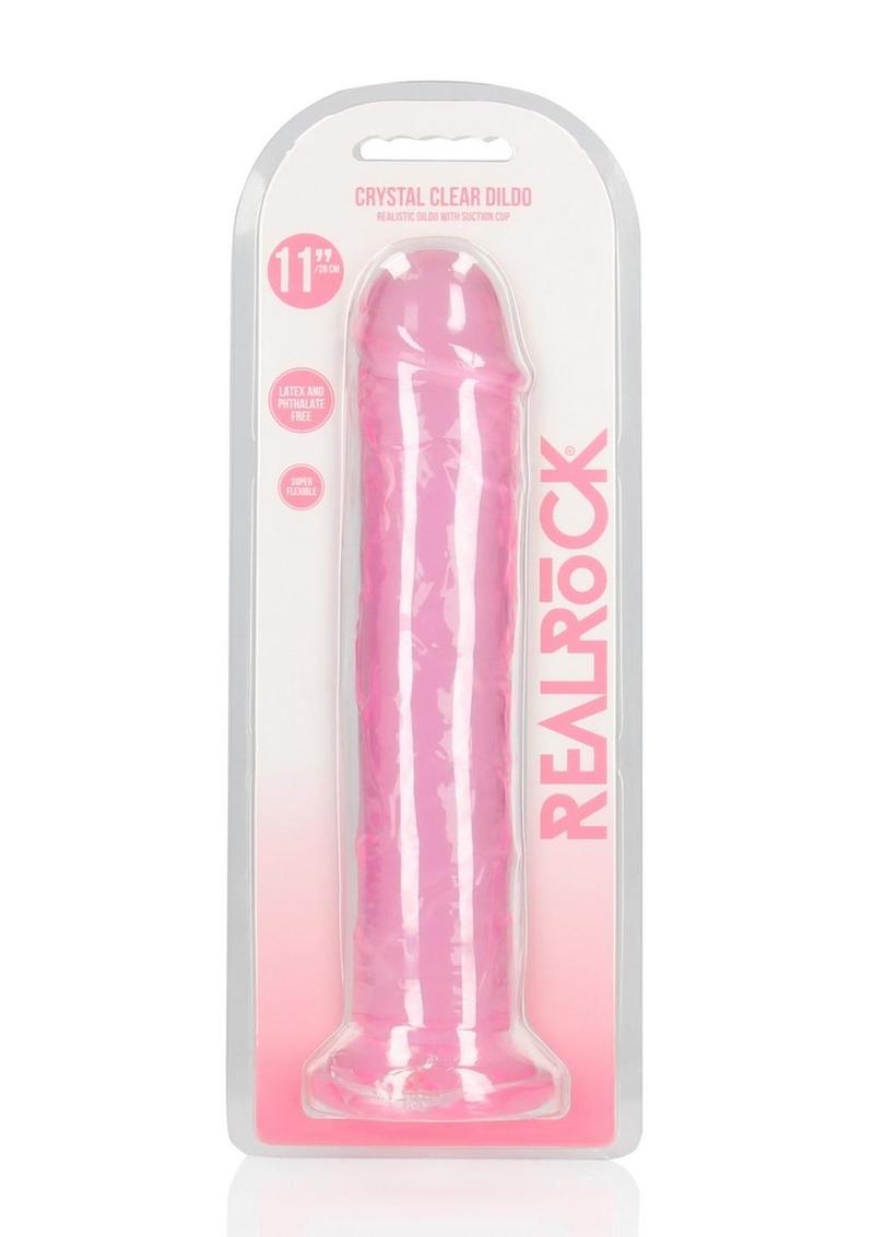 Realrock Crystal Clear Straight No Balls Dildo - Clear/Pink - 11in