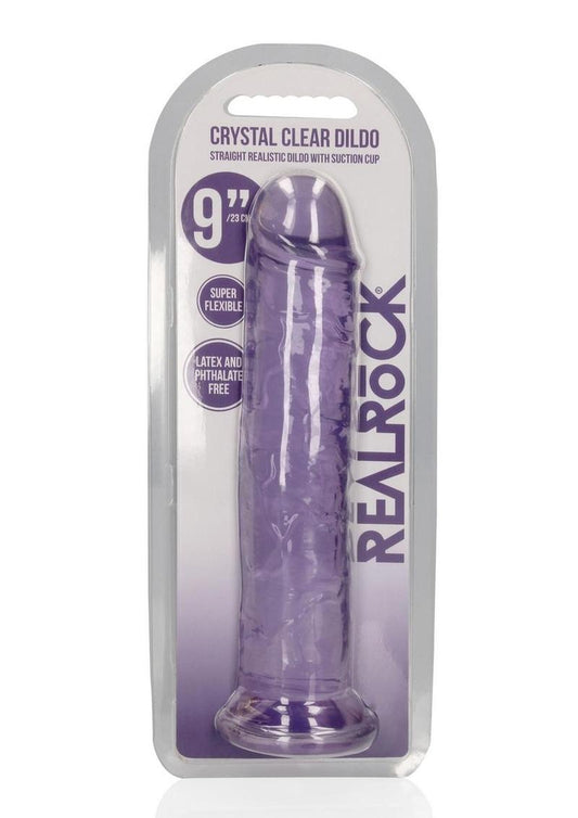 Realrock Crystal Clear Straight No Balls Dildo - Clear/Purple - 9in