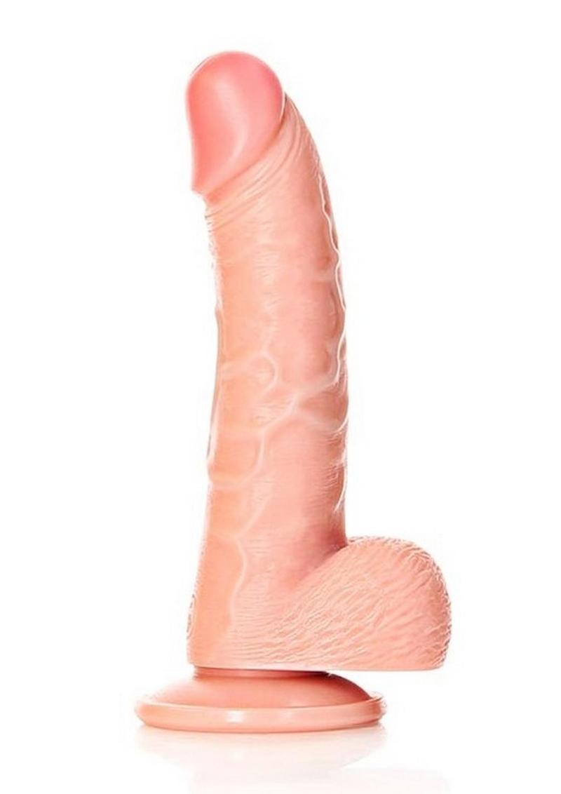 Realrock Curved Realistic Dildo with Balls and Suction Cup - Vanilla - 6in