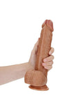 Realrock Straight Realistic Dildo with Balls and Suction Cup - Caramel - 10in