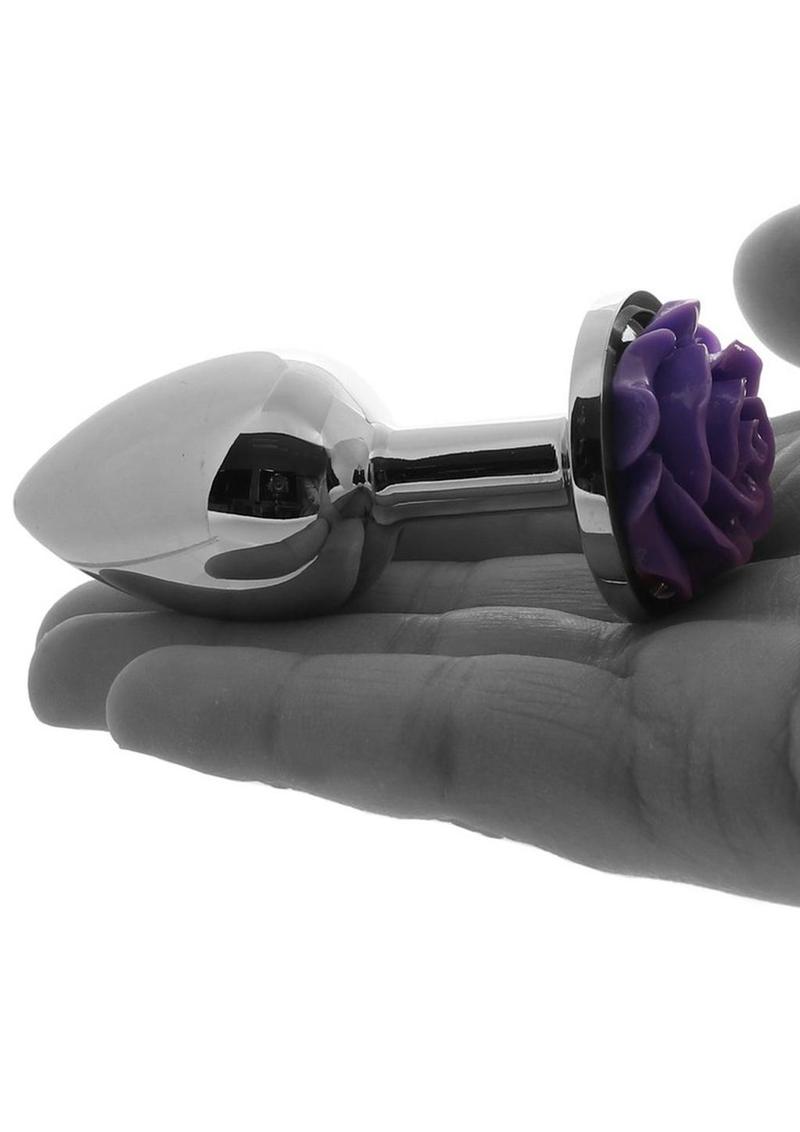 Rear Assets Rose Aluminum Anal Plug - Metal/Purple/Silver - Small