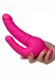 Rechargeable Power Stud Over and Under Silicone Vibrating Double Dong - Pink