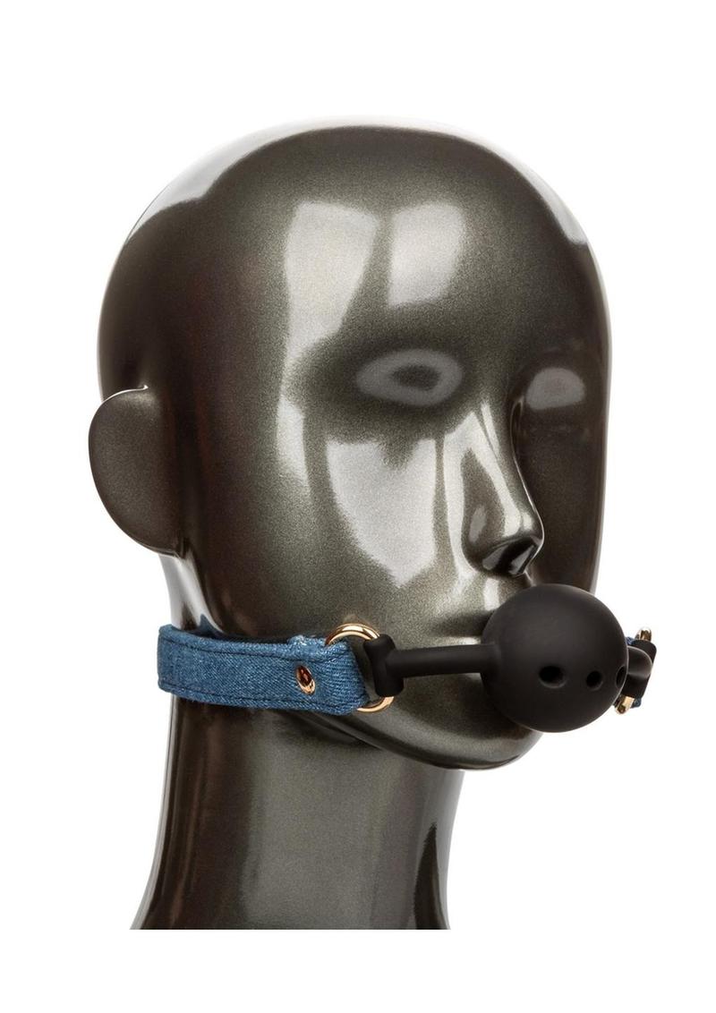 Ride 'Em Premium Denim Collection Ball Gag - Blue