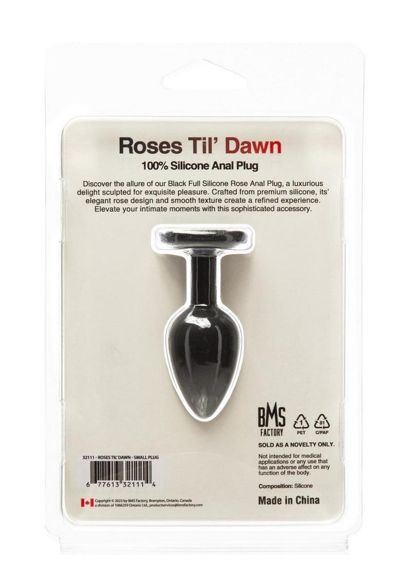 Roses Til Dawn Silicone Butt Plug - Black - Small