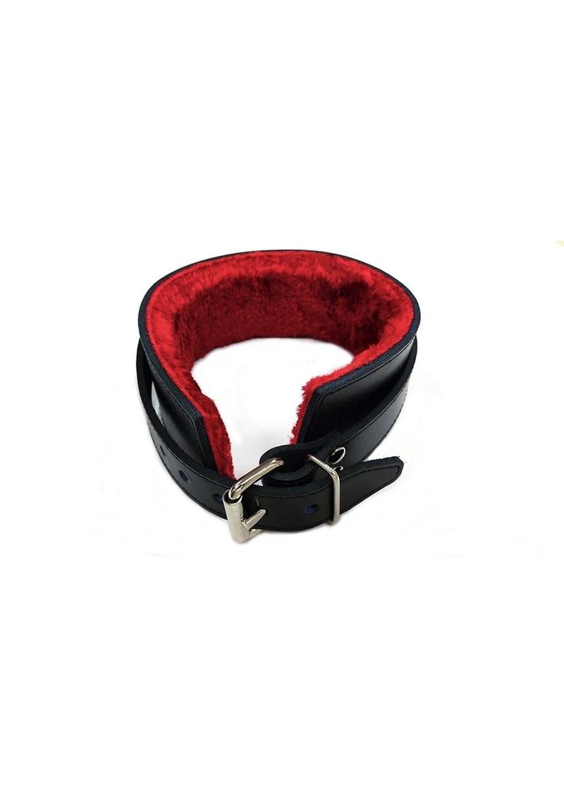 Rouge Leather Collar with Faux Fur Lining - Black/Red