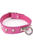 Rouge O Ring Studded Adjustable Leather Collar - Pink