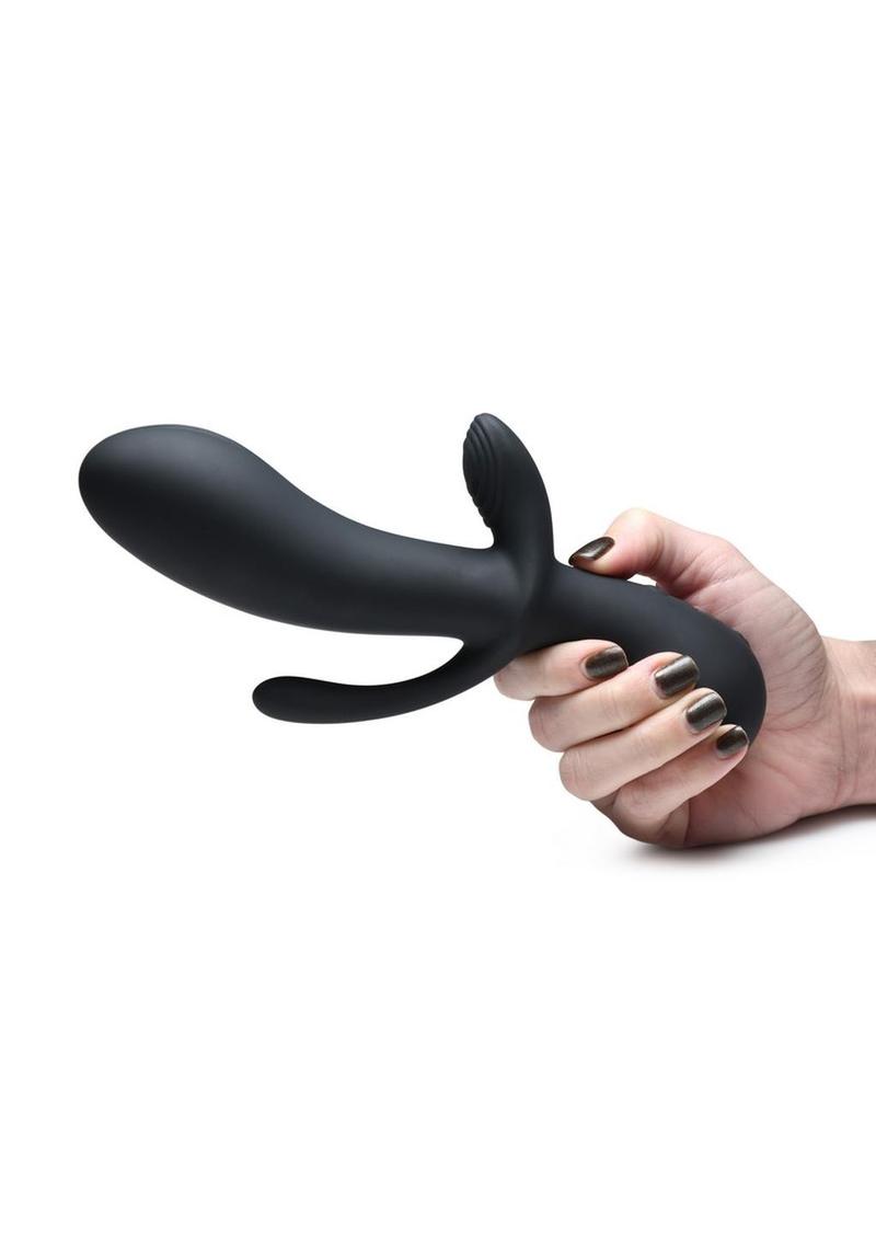 Rumblers 10x Triple Stim Silicone Rabbit Vibrator - Black