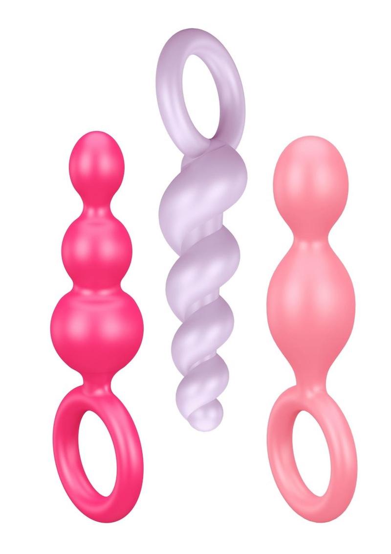 Satisfyer Booty Call Silicone Textured Anal Plugs Assorted Colors 3 Each - Assorted Colors - Per Set