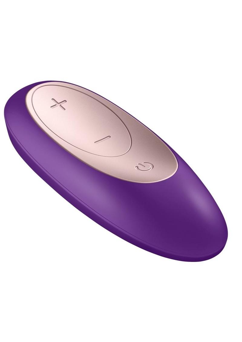 Satisfyer Double Plus Remote USB Rechargeable Silicone Couples Vibrator Waterproof - Purple - 3.46in